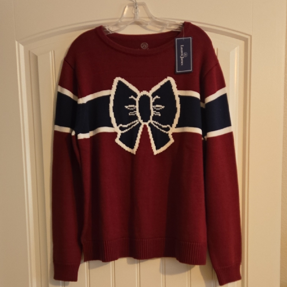 Lauren James Maroon Sweater with Navy and White Bow